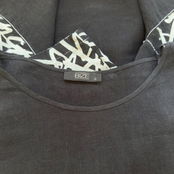 Black Linen Top and Harem Pants Set with White Print & Embroidery New XL or sz 3 - Picture 13 of 16